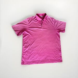 Ashworth Golf Polo Shirt Mens XL Striped Coral Pink Polyester Short Sleeve